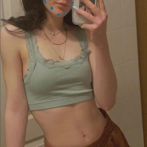 garage blue lace crop top xs!